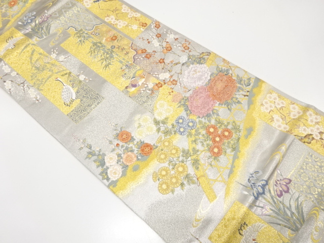 JAPANESE FUKURO OBI / PLATINUM​ FOIL / WOVEN HIGAKI PATTERN